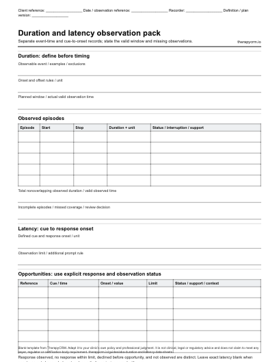 Blank original duration record with timing rules and episode rows