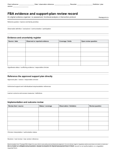 Blank original FBA evidence register separating source observations from hypotheses