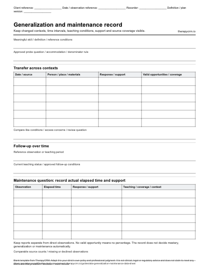 Blank original generalization record with context, support and opportunity columns